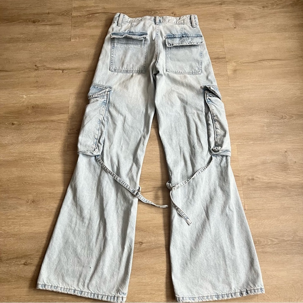 Zara Women's Jeans Blue Denim Cargo Wide Leg 100% Cotton Boho Hippie Streetwear - Picture 7 of 8
